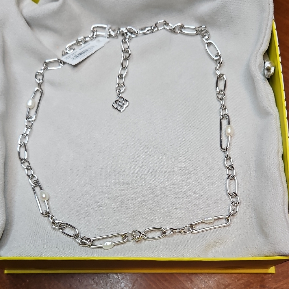 New Kendra Scott Silver Lindsay Chain Necklace with Pearl Accents